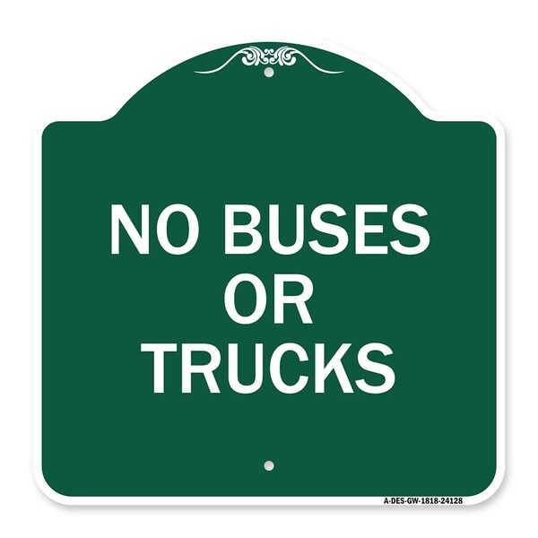 Signmission Driveway Sign No Buses or Trucks, Green & White Aluminum Sign, 18" x 18", GW-1818-24128 A-DES-GW-1818-24128 - main